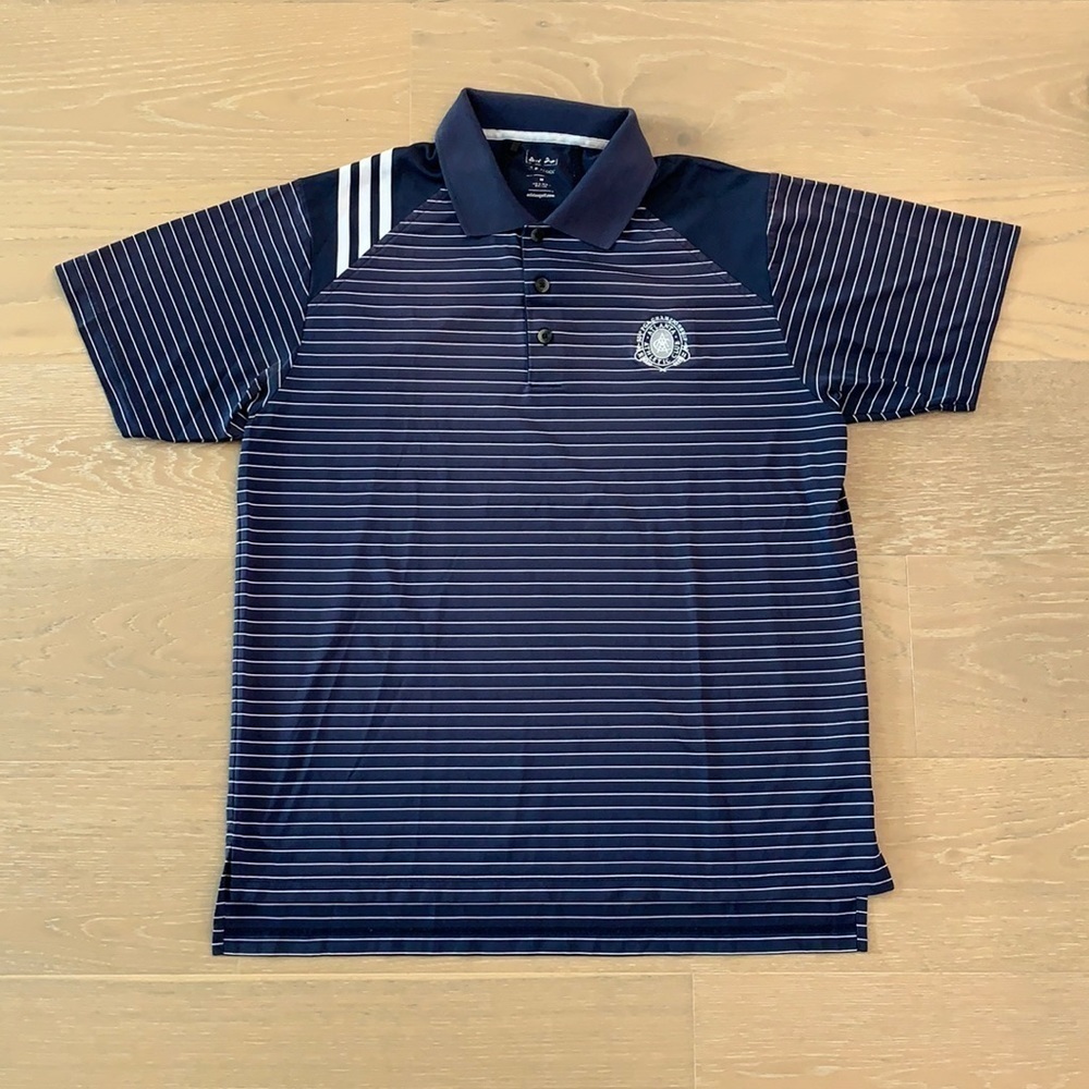 Men’s Adidas Golf Polo Atlanta Athletic Club ACC Blue Striped Short Sleeve Med